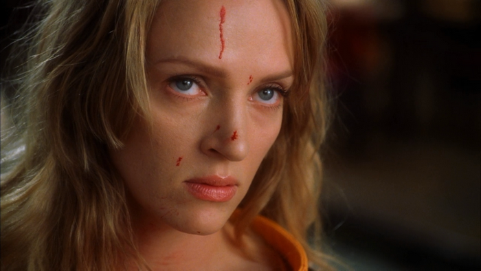 Uma Thurman with blood on her face