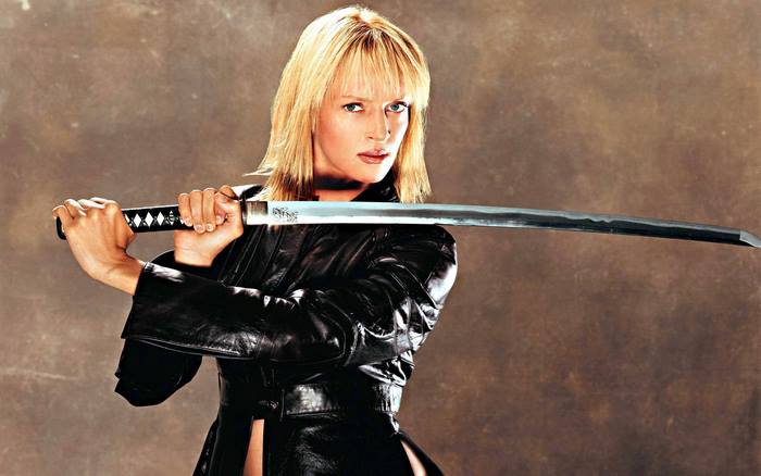 Uma Thurman holding a katana