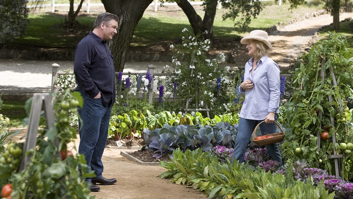 Alec Baldwin and Meryl Streep in a garden