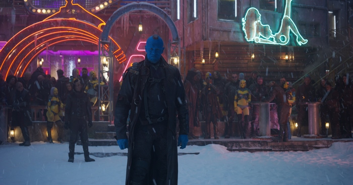 Yondu Udonta from Guardians of the Galaxy in a snowy town