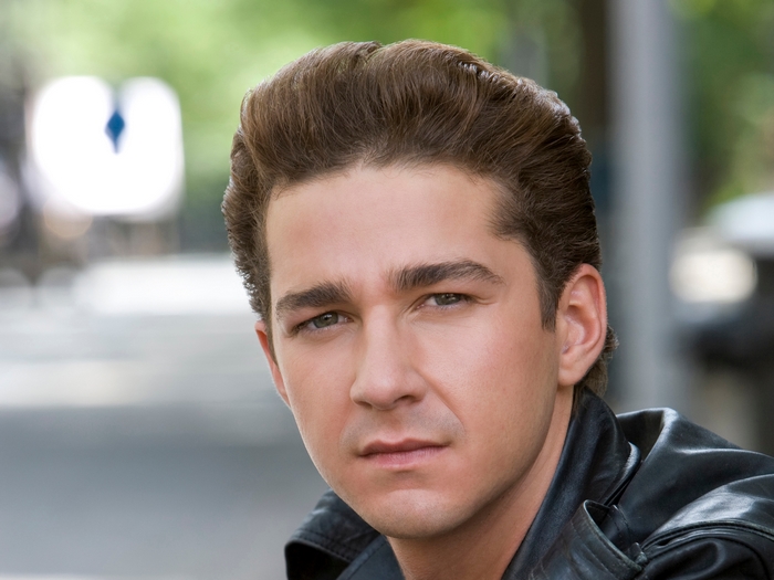 Shia LaBeouf in a black leather jacket