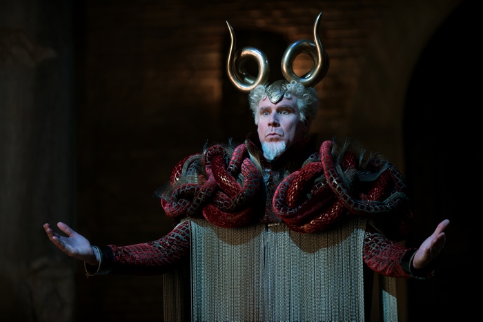 Will Ferrell as a character with horns and snake-like costume
