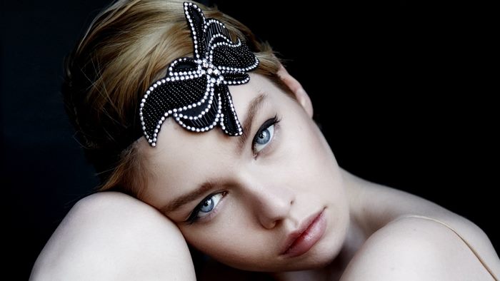 Stella Maxwell wearing a beaded headband