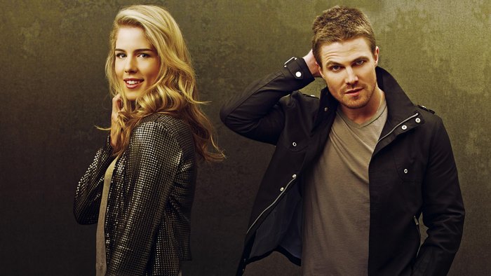 Emily Bett Rickards and Oliver Queen from Arrow