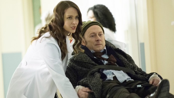 Michael Emerson in a hospital bed