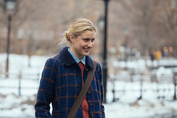 Greta Gerwig in a park