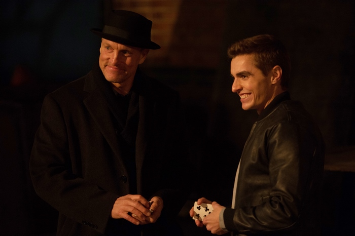 Woody Harrelson and Dave Franco with cards