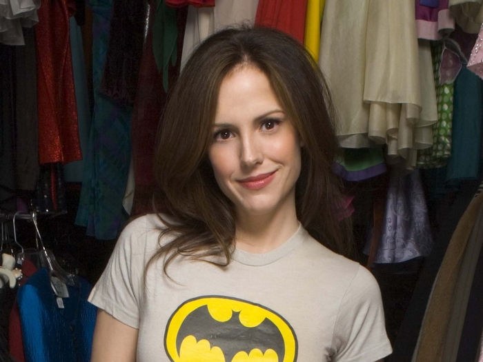 Mary-Louise Parker wearing a Batman t-shirt
