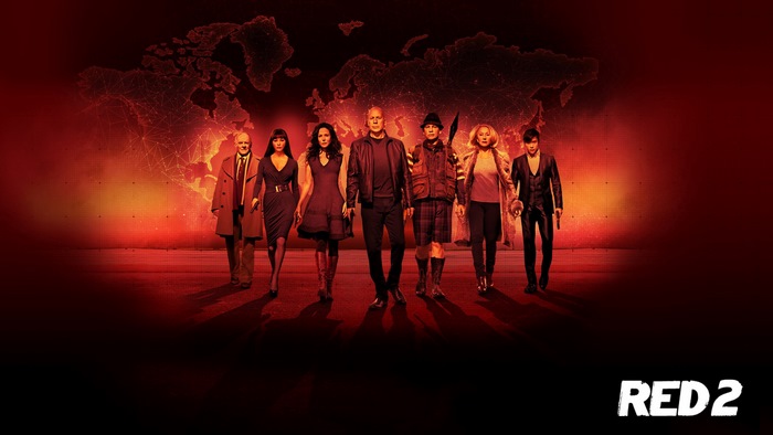 RED 2 Cast with World Map Background