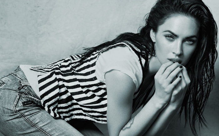 Megan Fox in a black and white photoshoot