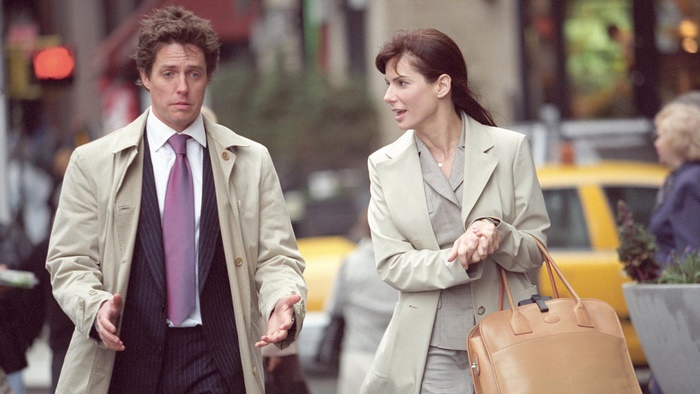 Hugh Grant and Sandra Bullock walking in New York City