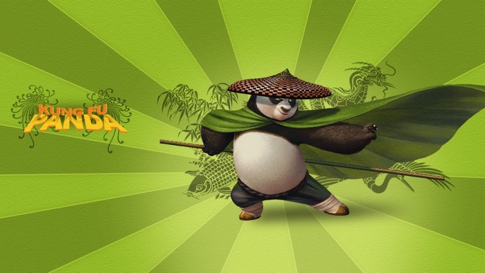 Po from Kung Fu Panda with a staff