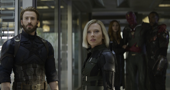 Captain America, Black Widow, Vision, Scarlet Witch, and Falcon