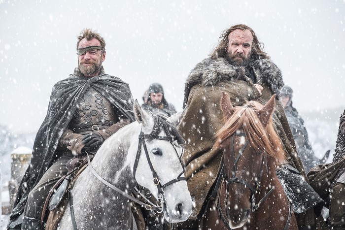 Beric Dondarrion and The Hound on horseback in snow