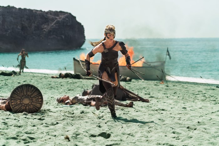 Robin Wright as Antiope in battle on a beach