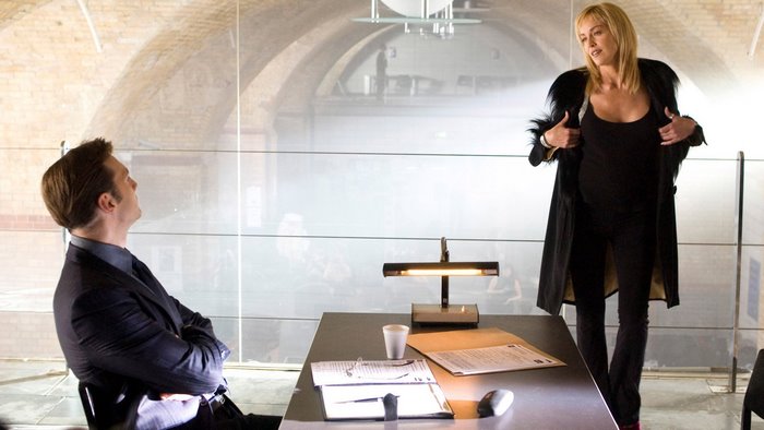 Sharon Stone in a black coat