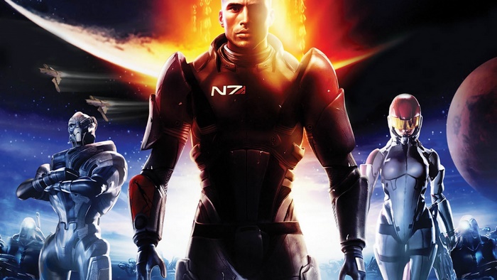 Commander Shepard and allies from Mass Effect