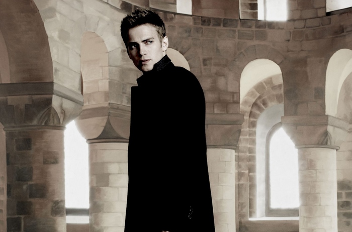 Hayden Christensen in a black coat