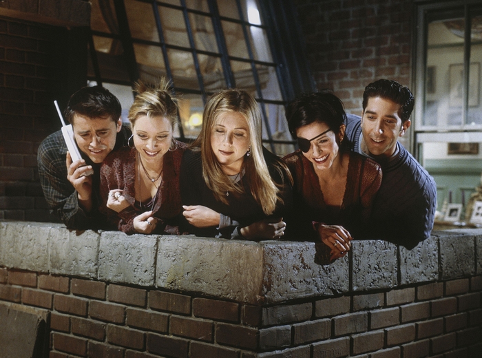 Friends TV Series Cast on a Ledge
