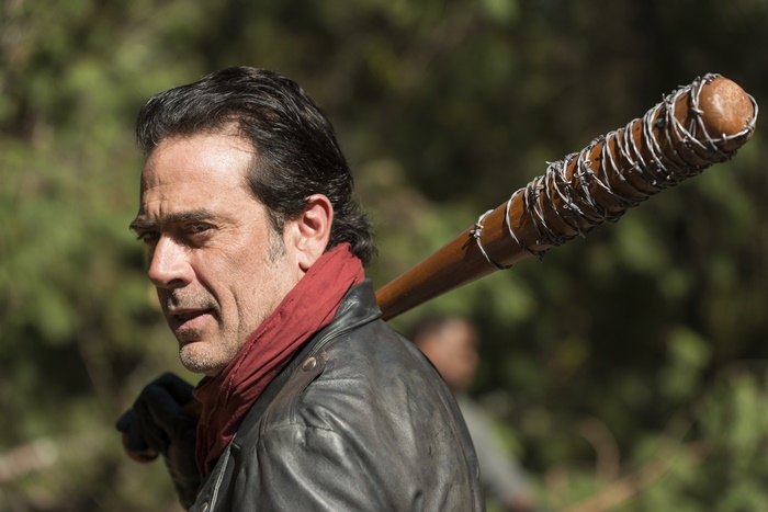 Jeffrey Dean Morgan with a barbed wire baseball bat