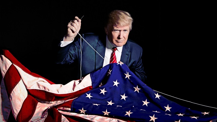 Donald Trump sewing American flag