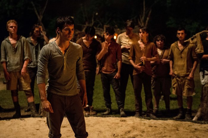 Dylan O'Brien and group in The Maze Runner