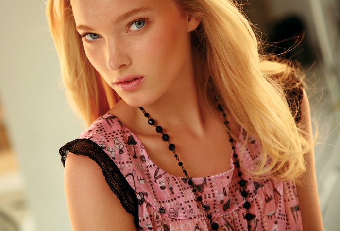 Elsa Hosk in Pink Dress with Black Necklace