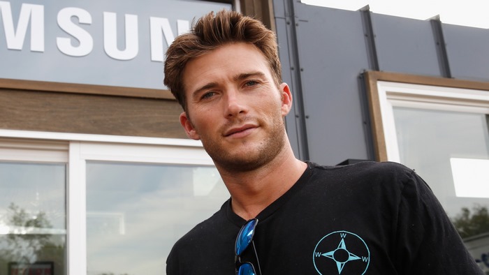 Scott Eastwood in front of Samsung sign