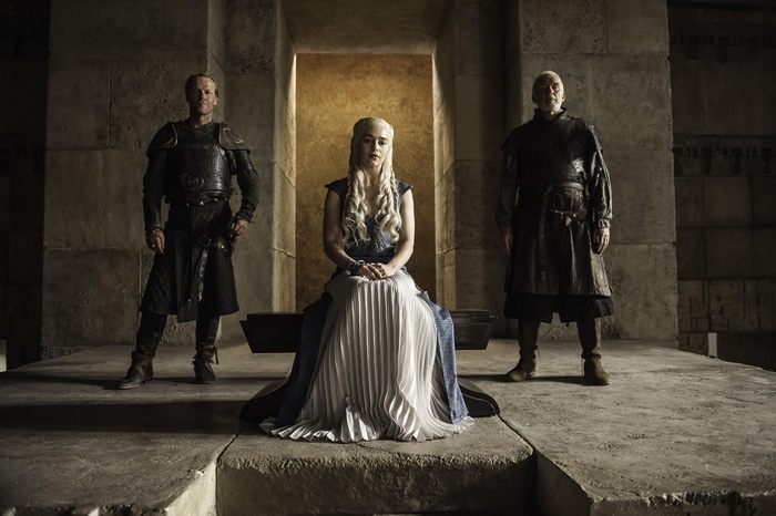 Daenerys Targaryen with Jorah Mormont and Barristan Selmy