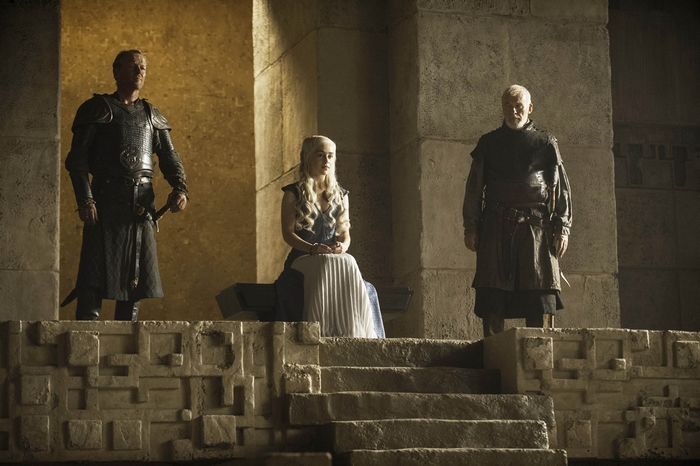 Daenerys Targaryen with Jorah Mormont and Barristan Selmy