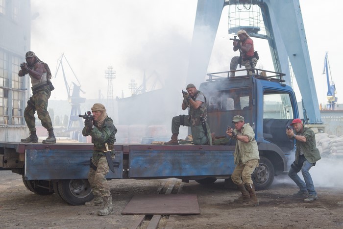 Wesley Snipes and soldiers on a truck