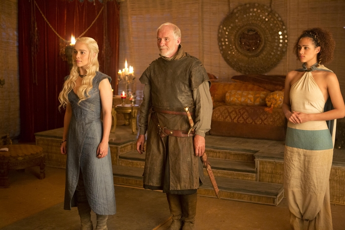 Daenerys Targaryen, Ser Jorah Mormont, and Missandei in Meereen