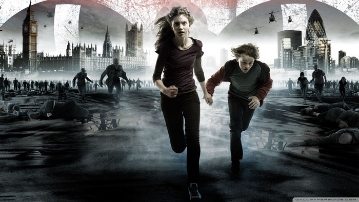 Imogen Poots running from zombies in London