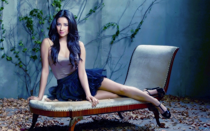 Shay Mitchell Relaxing on Vintage Chaise Lounge