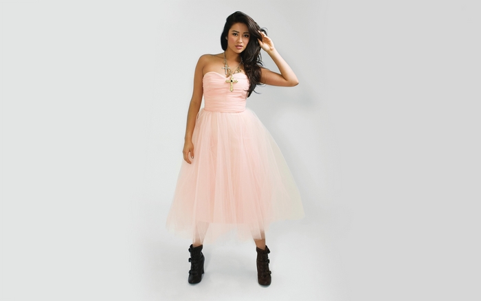 Shay Mitchell in a pink dress