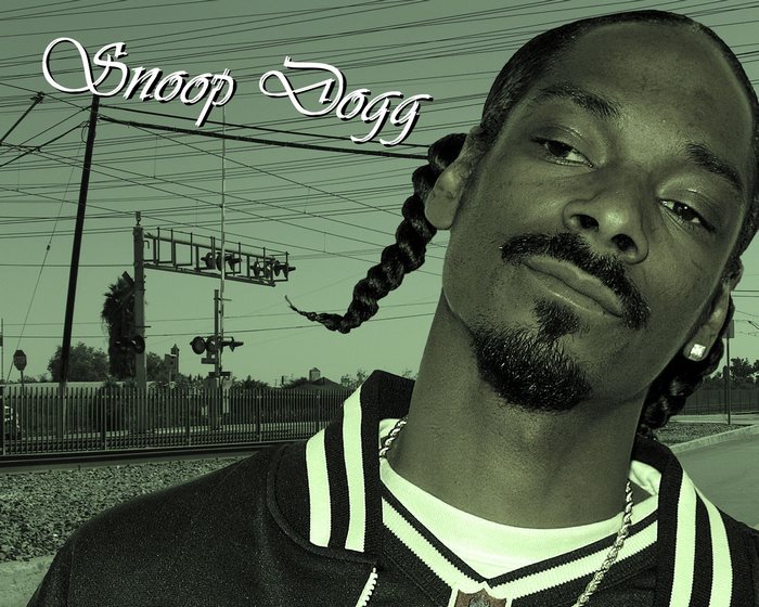 Snoop Dogg in front of train tracks