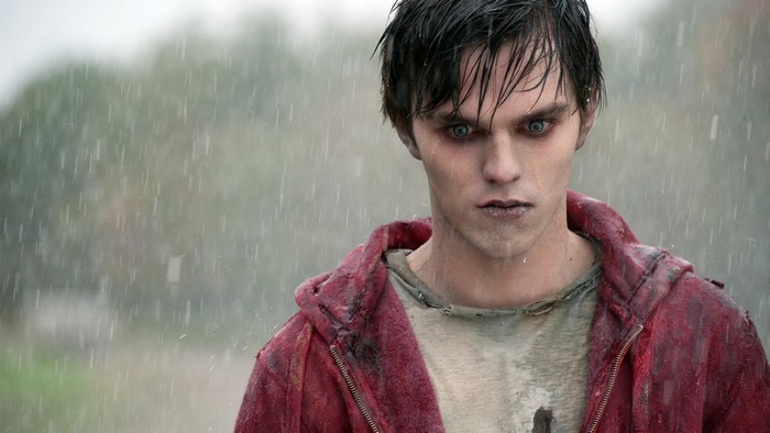 Nicholas Hoult as a zombie in the rain