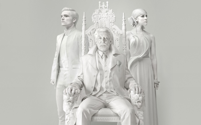 President Snow, Katniss Everdeen, and Johanna Mason from The Hunger Games