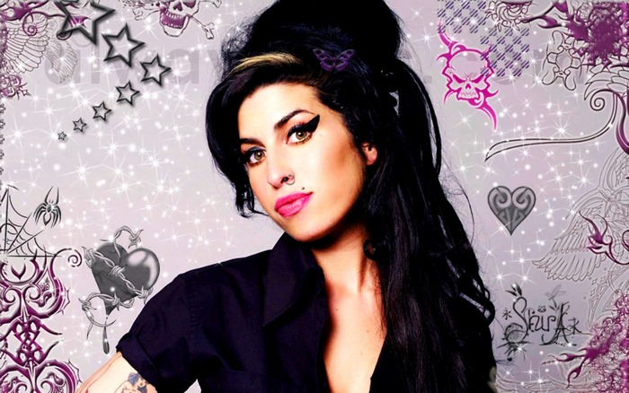Amy Winehouse with Gothic Decorations