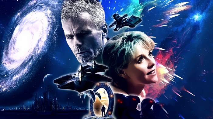 Amanda Tapping in Space with Galaxy and Spaceships