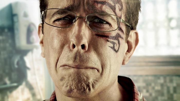 Ed Helms with face tattoo