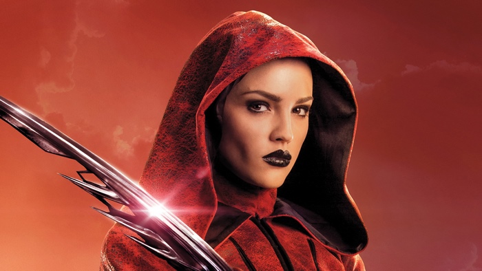 Eiza González as a warrior with a red hood