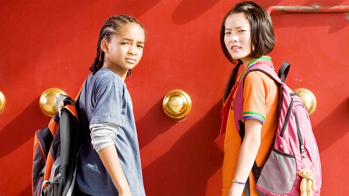 Jaden Smith and Zhenwei Wang in The Karate Kid