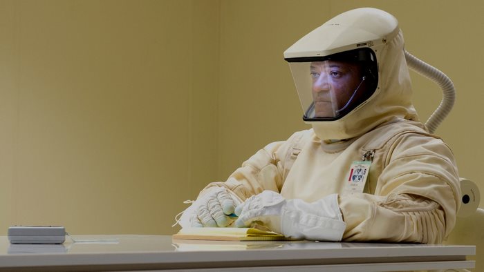 Laurence Fishburne in Hazmat Suit