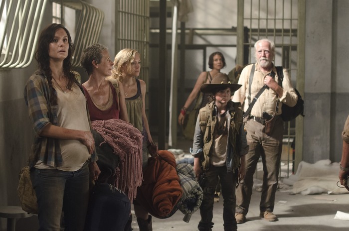 The Walking Dead characters in a prison