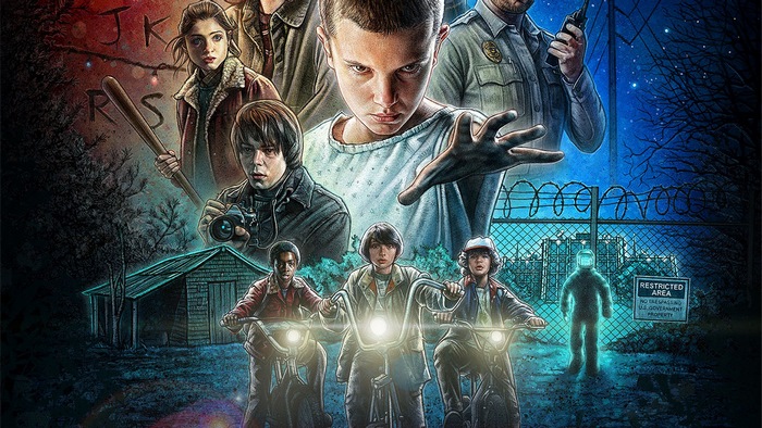 Stranger Things: Eleven, Hopper, Nancy, Mike, Dustin, Lucas