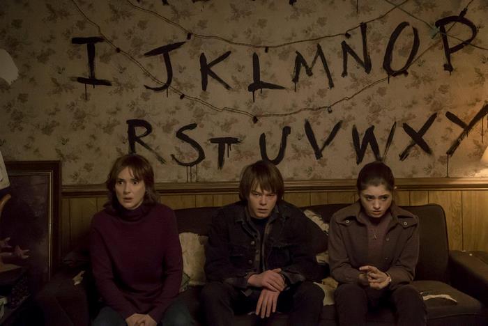 Nancy Wheeler, Jonathan Byers, and Joyce Byers from Stranger Things