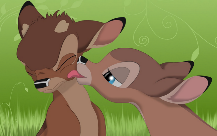 Bambi and Fawn Kissing