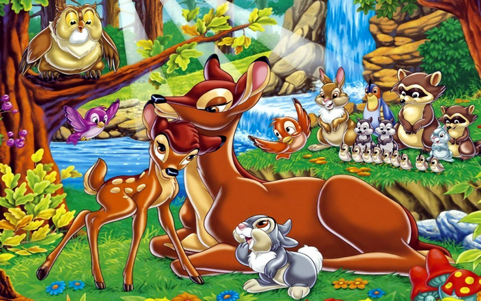 Bambi and friends in a forest