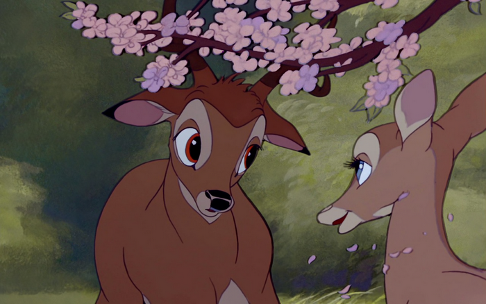 Bambi and Fawn under flowering tree